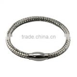 Silver Tone Stainless Steel Braided Woven Cable Wire Mesh Bangle Bracelet with Magnetic Closure