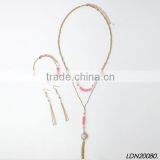 Pink Beads Strand Dainty Chain Lariat Necklace thumbnail-1