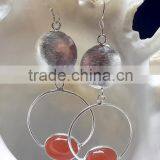 925 Sterling Silver Carnellian Cabochon Oval Earrings, Fashionable Bezel Earrings, Designer Carnellian Earrings thumbnail-1
