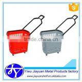 Plastic Market Basket With Two Wheels and Foldable Handle Bar thumbnail-2