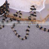 Black Stone Chip Beads Chain, Golden Plated Brass Wire Wrapped Rosary Style Chains Necklace Jewelry Findings Rosary Chain thumbnail-4