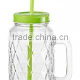 2016new 690ml Glass Mason Jar With Handle and Colorful Lid and Straw thumbnail-3