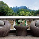 Garden Furniture Single Sofa Table PE Rattan Wicker Stainless Steel Feet 5cm Cushion 5mm Tempered Glass