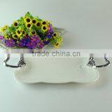 Stock Square White Porcelain Fruit Plate With Sliver Handle, Cheap Dinner Plate , Home Plate thumbnail-1