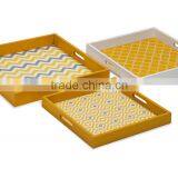 High Quality Best Selling ASSORTED Graphic Pattern Lacquered Serving Rectangle Yellow Tray From Vietnam thumbnail-1