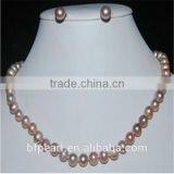 8-9mm Round Lavender Freshwater Pearl Necklace and Earings thumbnail-1