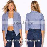 Hot Sale Blue Chambray Open Blazer for Women 2016 thumbnail-6
