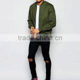 2017 Best Price High Quality New Design Durable 100% Cotton Green Baseball Collar Ribbed Cuffs Running Casual Men BomberJacket thumbnail-4