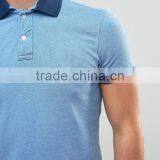 Short Sleeve Button Placket Split Sides Contrast Collar Men's 100% Cotton Breathable Pique 200g Casual Blue Blank Polo Shirt thumbnail-3