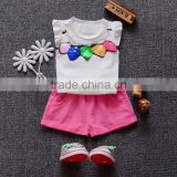 Strawberry sequin t-shirt and pant New design children clothes of Casual kids summer 2pcs baby clothing sets