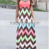 MGOO 2015 High Quality Stock Sleeveless Women Maxi Stripe Dress Knitted Zig Zag Colorful Beach Dress Z390 thumbnail-2