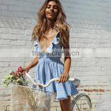 Deep V Neck Side Cross Sexy Dress Lady Fashion Summer Dresses Women Lady thumbnail-1