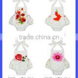 Remake Fairy Plant Flower Printed Halter Ruffle Design Infant Newborn Baby Girl Dressy Blank One Piece Floral Romper thumbnail-6