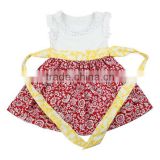 2015 frock design Chinese traditional girls ruffle cotton flower print 7 years old girls dress