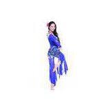 Fashional Royal Blue Mesh lace Belly Dance Performance Costumes with V Collar