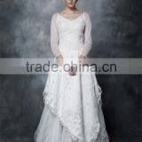 A-line Scoop Neck Satin Over Net With Embroidery Bridal Dress Lace With Crystal 3/4 Sleeve Wedding Dress AS29402 thumbnail-3