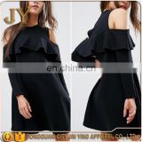 OEM Service Girl Cold Shoulder Long Sleeve Sweet Dress with Ruffle in Black JYA026