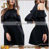 OEM Service Girl Cold Shoulder Long Sleeve Sweet Dress With Ruffle in Black JYA026 thumbnail-1