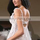 White Floral Print Lace Underwired Babydoll With Lace Trim and White Petal Accents