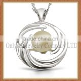 oval shape pearl pendant 925 silver shiny polished CZ inlaid pendant