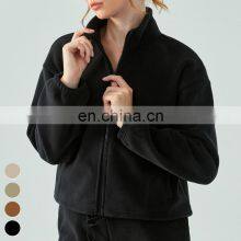 Winter Training Running Sweater Coat Stand Collar Windproof Outdoor Sports Sweatshirts Fleece Zipper Yoga Jacket For Women thumbnail-5