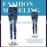 2016 Latest design blue Cheetah print good elasticity sexy leggings