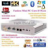 Mini PC Fanless Eglobal New Arrival Design Nettop 4GB Ram 32GB SSD Intell Core i5 5200U 2*Nics+2*HOMI+2*COM+300M Wifi