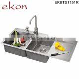 Top Mount Double Bowl Customized Desig Handmade Stainless Steel Sink Kitchen thumbnail-5