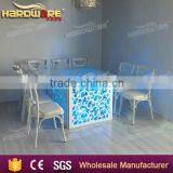 Coloful Led Light White Wooden Wedding Table , Square Dining Table With Glass
