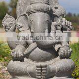Dancing Ganesha Elephant Statue Gray Marble Hand Carving Sculpture For Sale