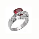 Heart shape red crystal stainless steel jewelry one stone ring designs big stone ring designs simple stone ring designs (LR9420)