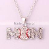 Sport Theme Rhinestone Baseball MOM Pendant Necklace