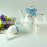 New Design Hot Sale Porcelain Teapot Coffee Pot With Decal and Embossment Line in Stock thumbnail-2