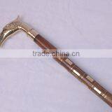 Brass & Wood Carved Walking Stick, Indian Carved Walking Stick, Hand Carved Walking Stick, Decorative Wood Walking Stick thumbnail-1