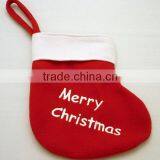 China Factory Cute Mini Fabric Sock Wool Felt Santa Stocking Hangers With Printed Merry Christmas Stars for Baby's Gift