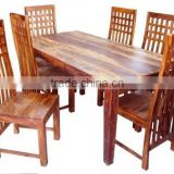 Natural finish wooden dining table set with six chair