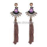 Bohemian Jewelry Rhinestone Gems With Long Chain Tassel Charms Earrings for Women thumbnail-1