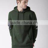 Men Green Printed Back Hooded Sweatshirt Long Sleeves Straight Hem Kangaroo Pocket Hoodies 60% Cotton 40% Polyester Custom Patte thumbnail-2