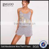 MGOO Slogan Grey Pyjama Short Set 100%Cotton Summer Slip Pajamas Custom Logo Golden Ink Print PJ Set thumbnail-1