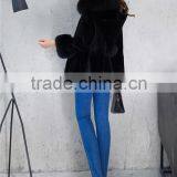 Women Rex Rabbit Fur Coat Hooded Casual Winter Coats and Jackets With Fox Fur Collar thumbnail-2