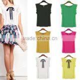 Manufacture Woman Chiffon Polyester Blouse Shirts Sleeveles Sexy Casual Tops Clothings thumbnail-2