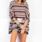 2017 Tassel Loose Striped Summer Ladies Short Sleeve thumbnail-4