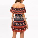 Backless off Shoulder Printed Reddish Orange Pictures Latest Women Fashion Sex Dress thumbnail-5
