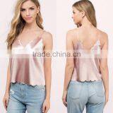 2017 Latest Fashion Design Sexy Ladies 2017 Fashion Lady Clothing Lastest Summer Pink Blouse Satin Tank Top thumbnail-1