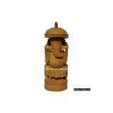 Wood Sculpture Hand Carved Umbrella Ganesh Statuette thumbnail-1