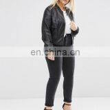 Black Faux Leather Look Fat Women Bomber Jacket Plus Size Women Clothing Jacket thumbnail-3