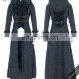 Gothic Long Coat With a Hood Trimmed With Natural Rabbit Fur thumbnail-2