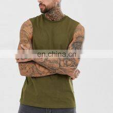 2021 High Quality Cut Off Shirt Curved Hem Tank Top Men Olive 95% Cotton 5% Elastane Deep Cut Muscle Tee thumbnail-1