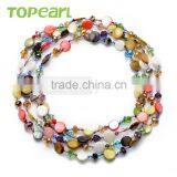 Multicolor Coin Shell Beads With Crystal Necklace 60 Inch Long GN162