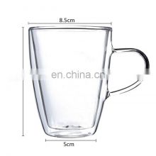 Double Walled Heatproof Clear Big Glass Tea Cup With Handle